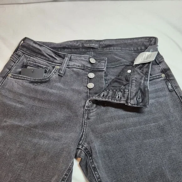 Silver Jeans Women's Size 30X29 Black Denim Boyfriend Comfort Distressed (62) - Picture 11 of 12